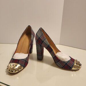 J.Crew Collection Plaid Gold Studded Pumps